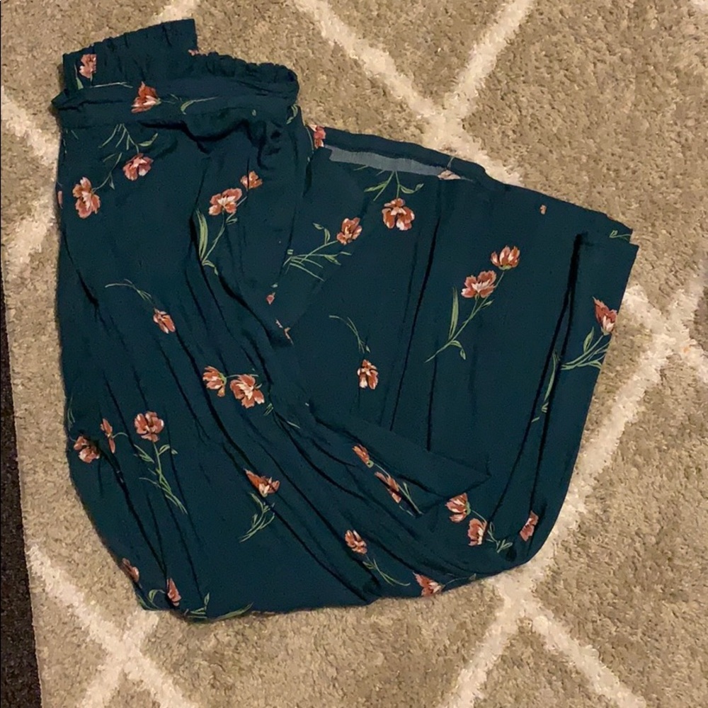 Green, Floral, Palazzo Pants